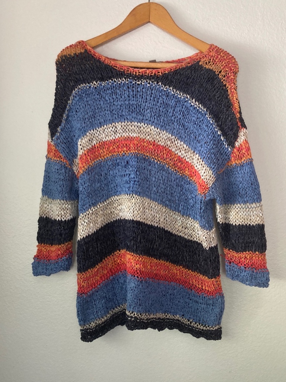 J. Jill Open Knit Striped Long Sleeve Sweater Sz Large Coastal Lagenlook